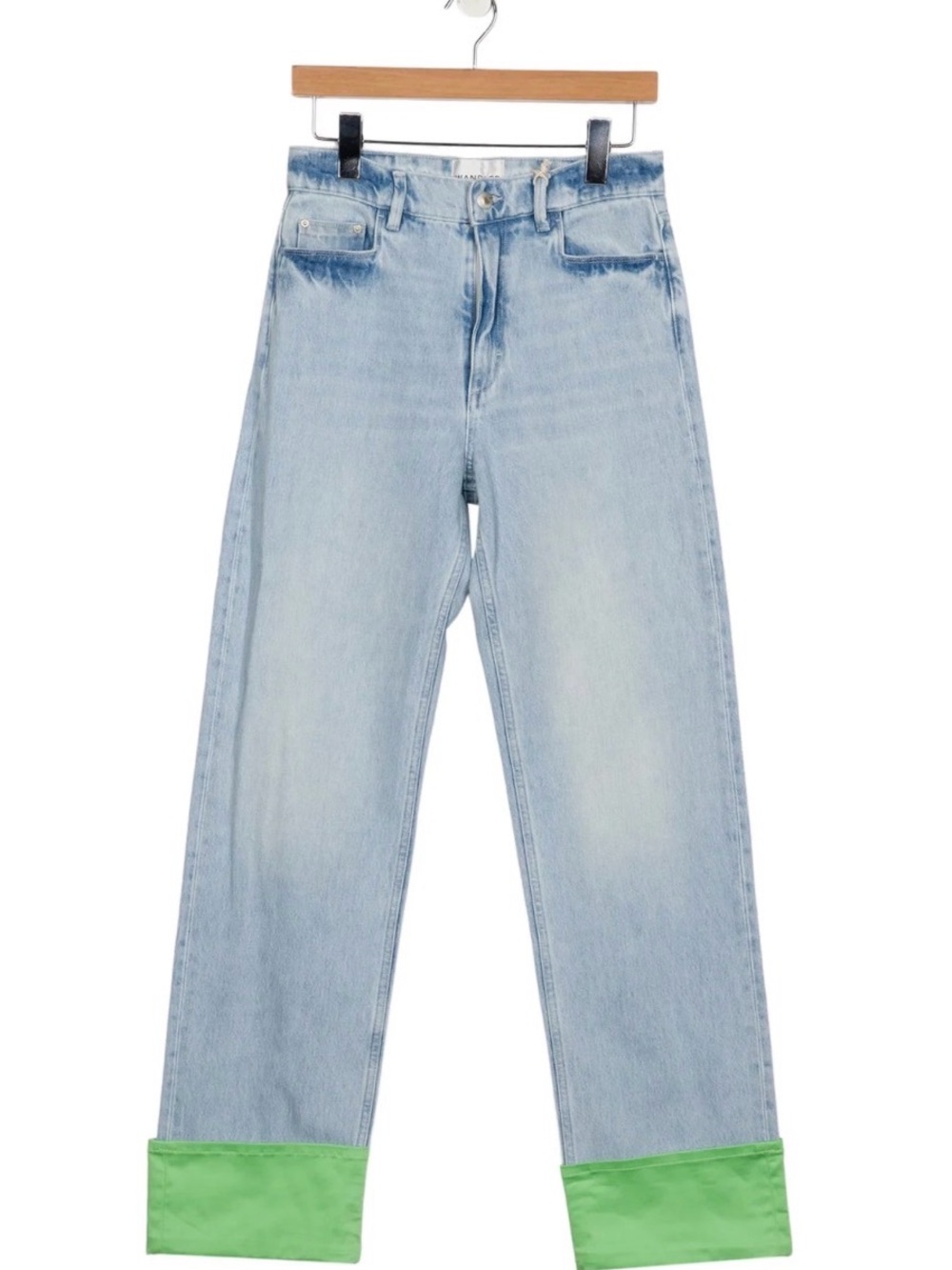 Wandler Poppy Mix Jeans Size 28 Light Wash Green Cuff High Rise Straight Leg
